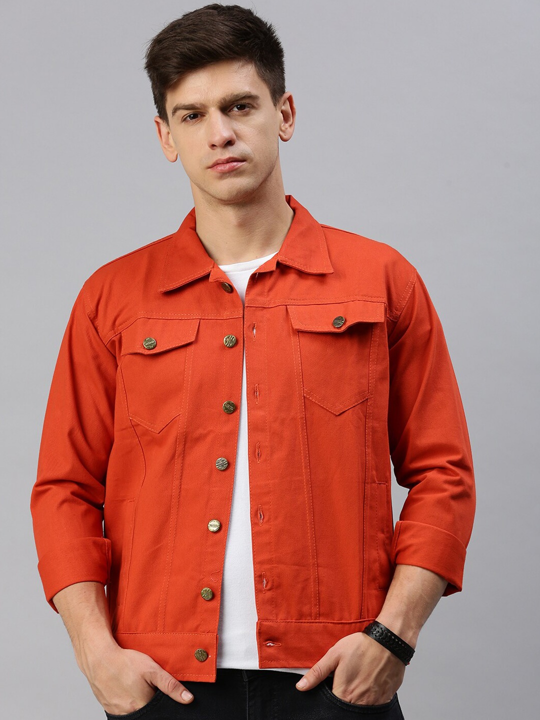 

VOXATI Spread Collar Denim Jacket, Orange
