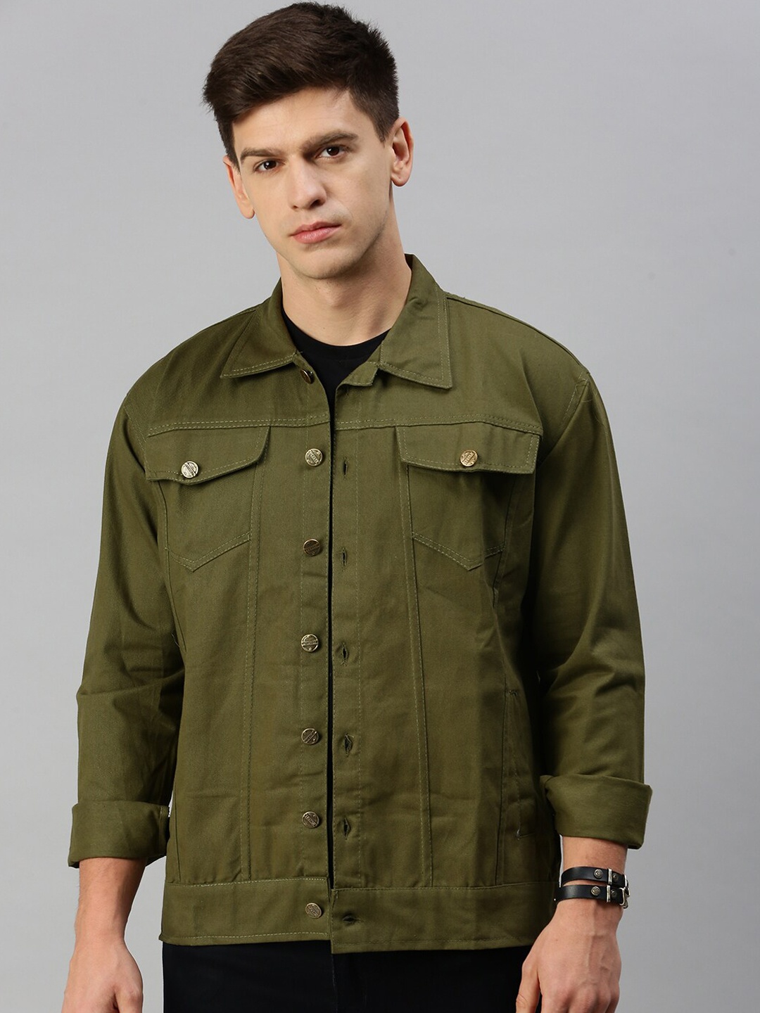 

VOXATI Spread Collar Denim Jacket, Olive