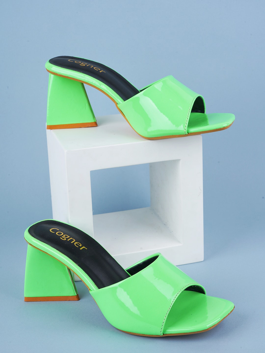 

Cogner Open Toe Block Heels, Fluorescent green