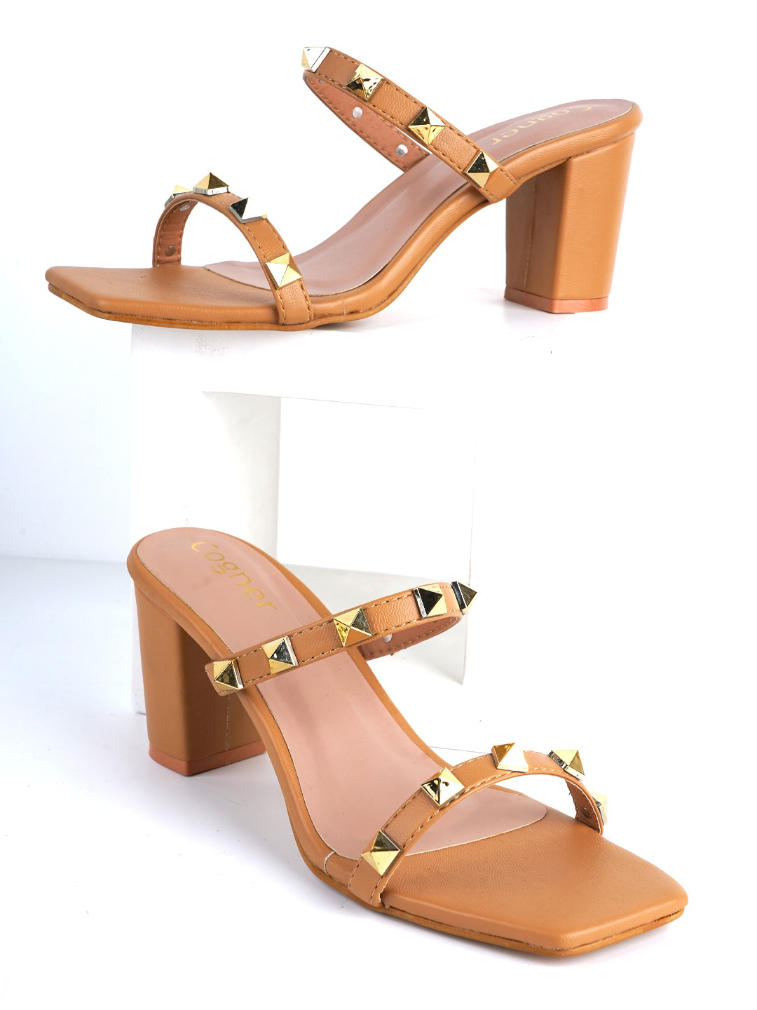 

Cogner Embellished Block Heels, Tan