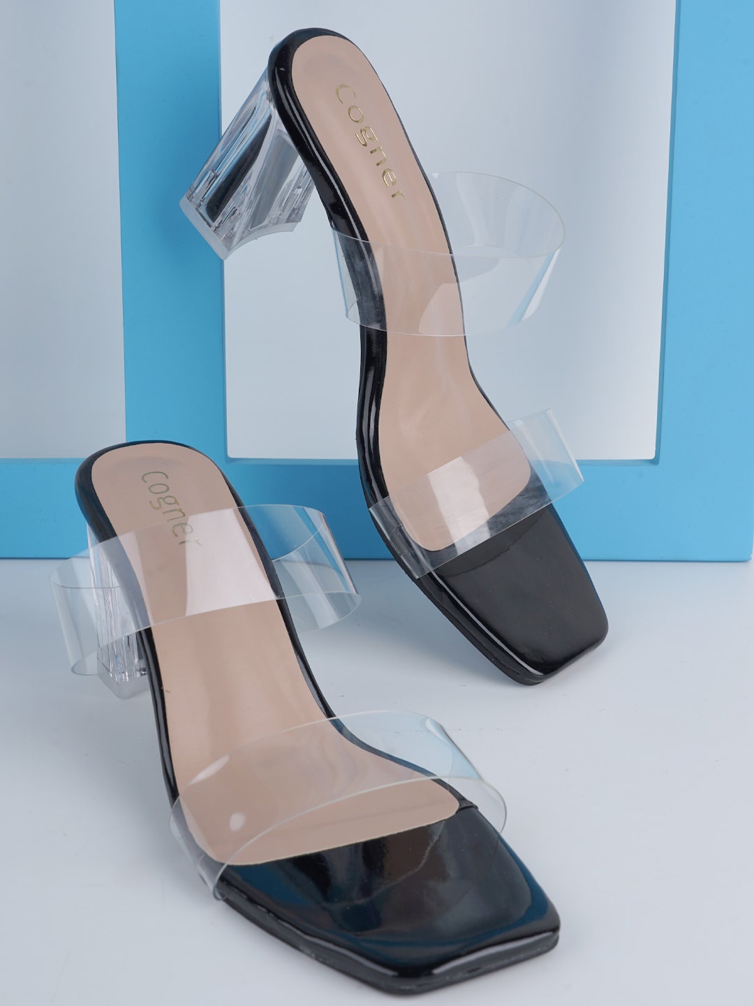 

Cogner Open Toe Block Heels, Black