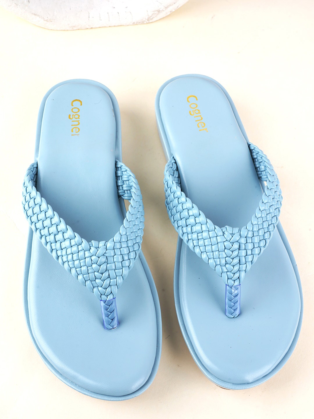 

Cogner Woven Design Open Toe Comfort Heels, Blue
