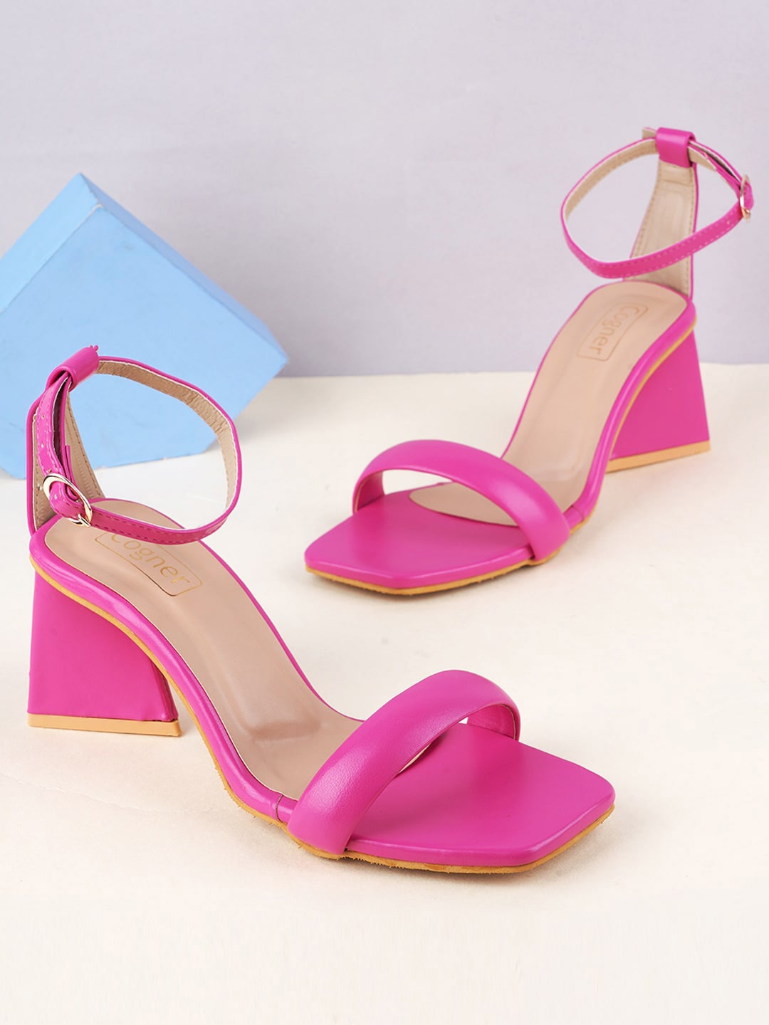

Cogner Open Toe Block Heels, Pink