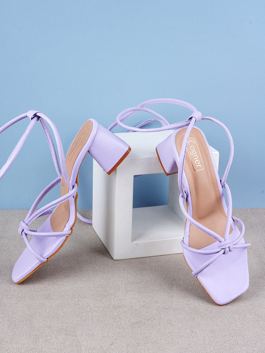 

Cogner Open Toe Lace-Ups Block Heels, Lavender
