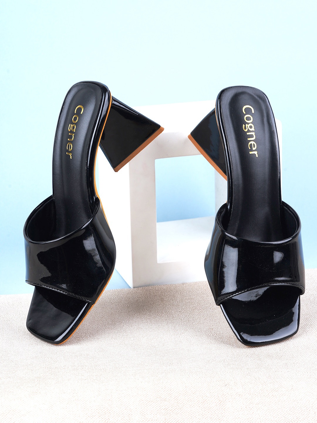 

Cogner Open Toe Block Heels, Black