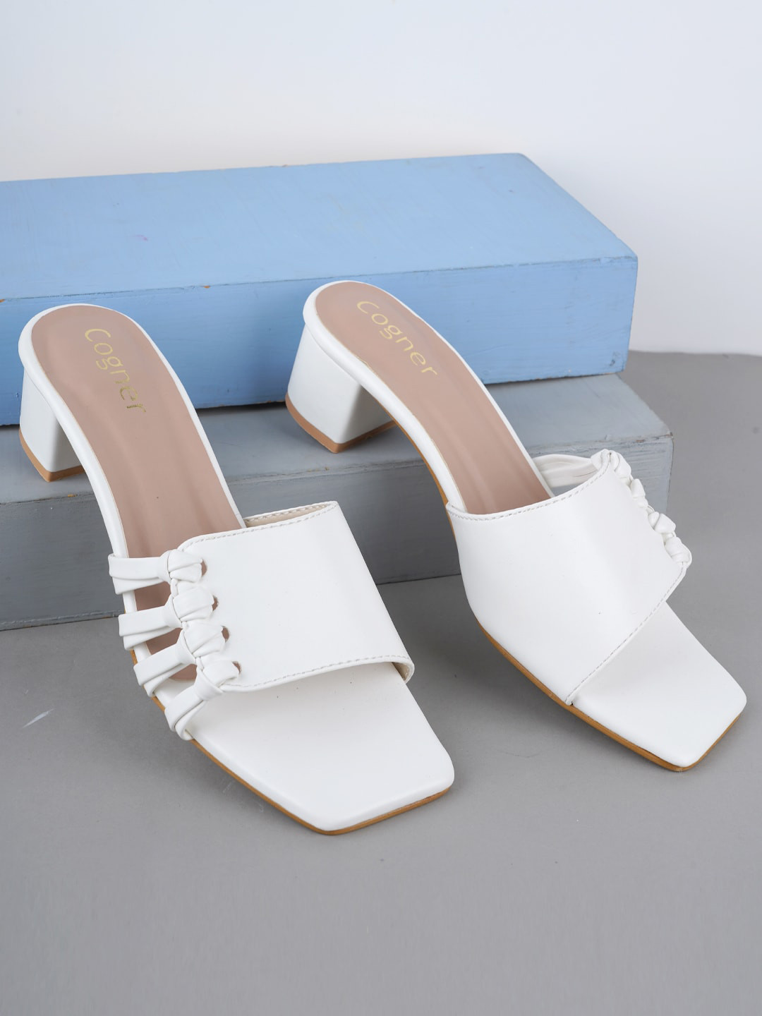 

Cogner Open Toe Block Heels, White