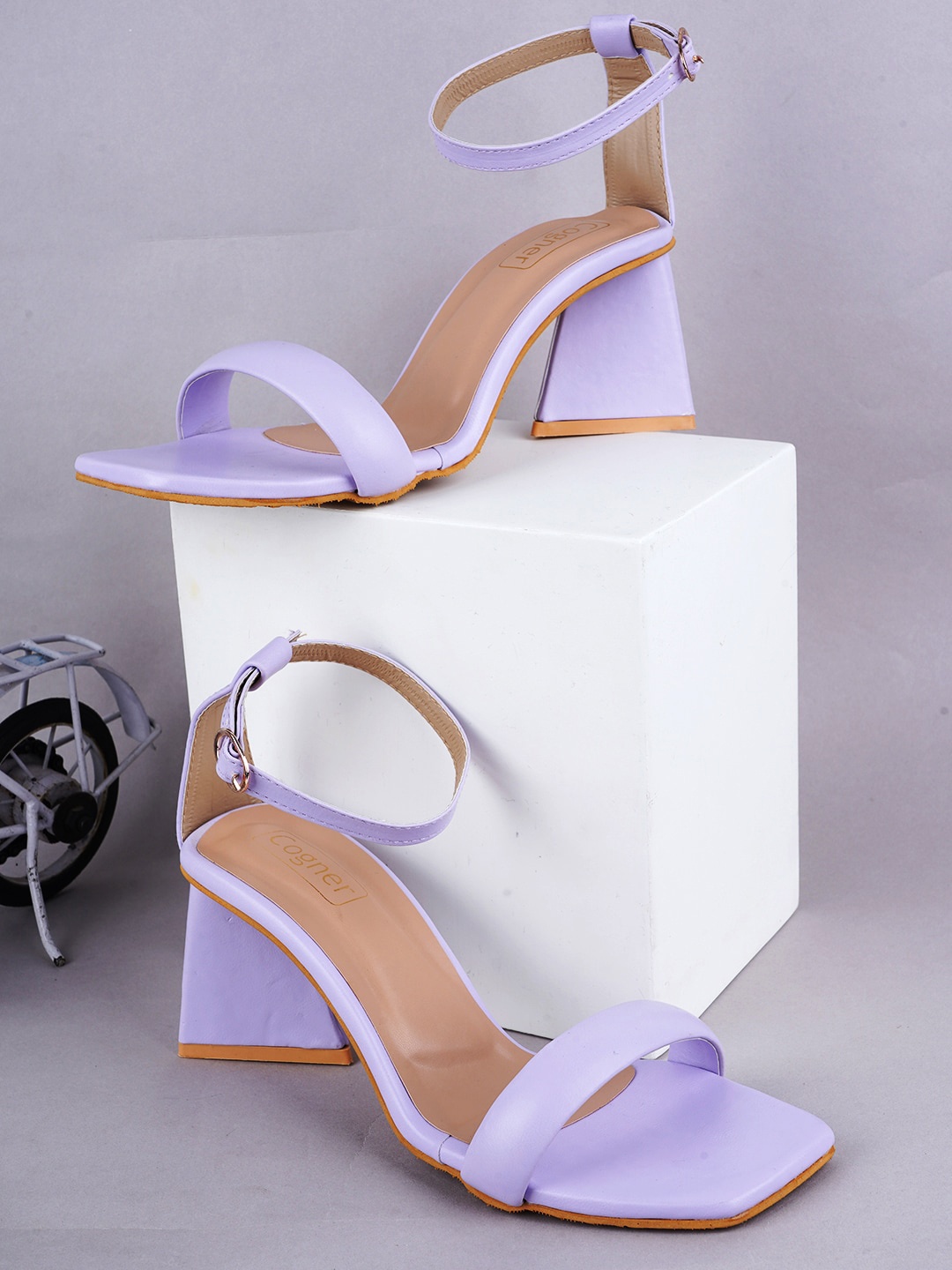 

Cogner Open Toe Ankle Looped Block Heels, Lavender