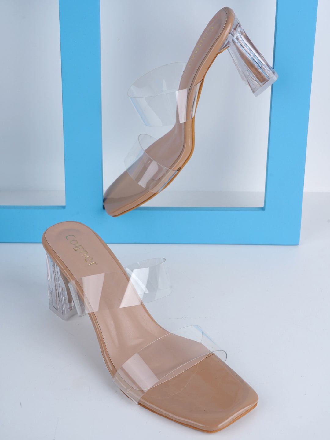 

Cogner Open Toe Block Heels, Beige