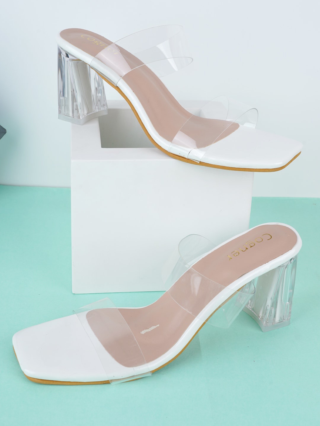 

Cogner Open Toe Block Heels, White