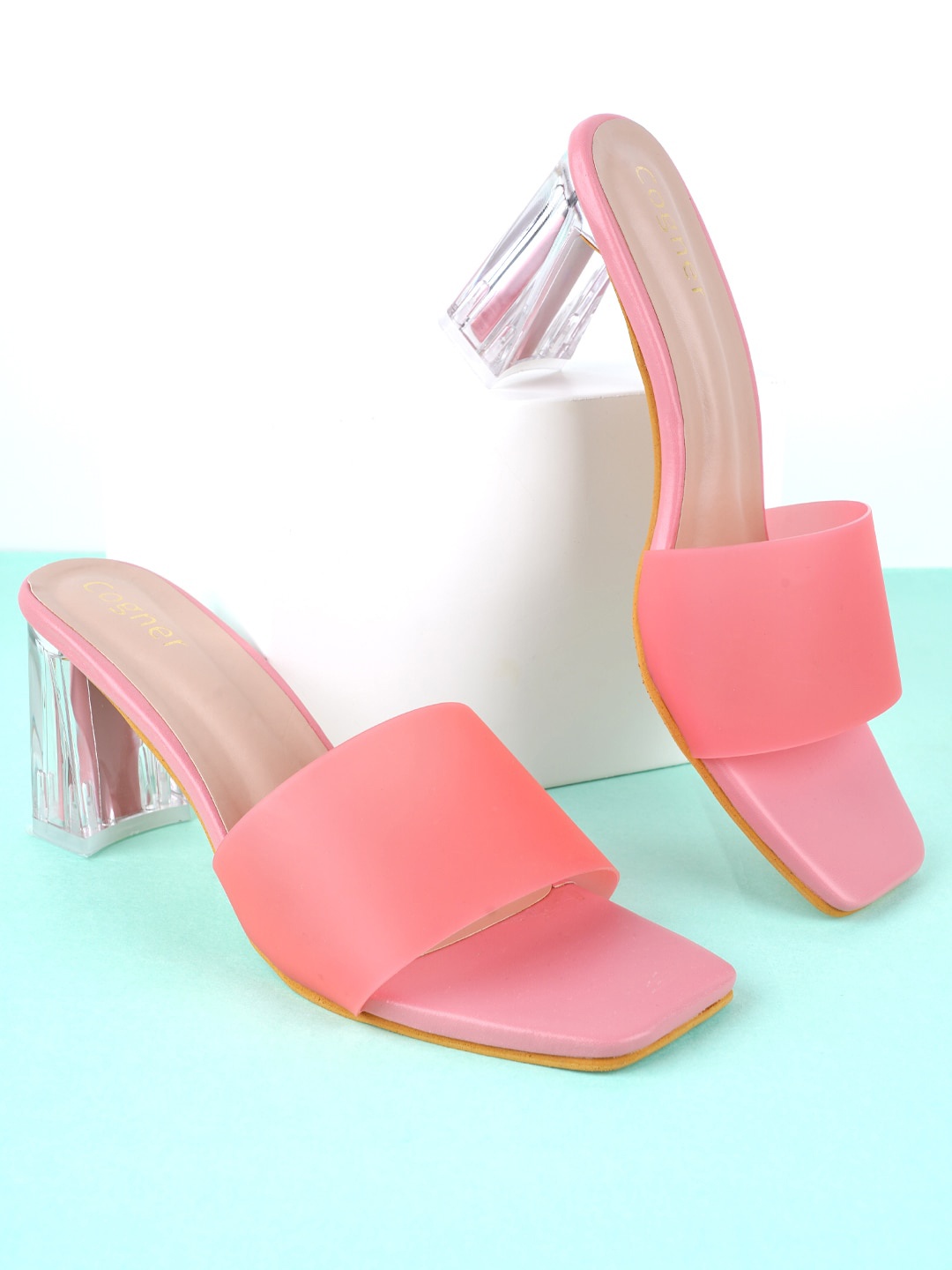 

Cogner Open Back Open Toe Block Heels, Peach