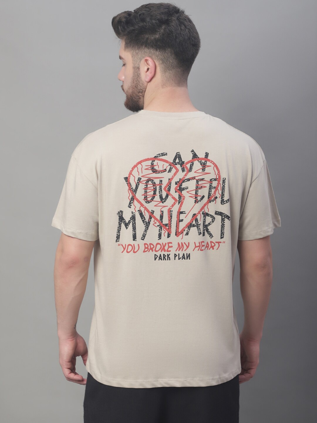 

DOOR74 Drop-Shoulder Sleeves Typography Printed Loose Cotton T-shirt, Brown