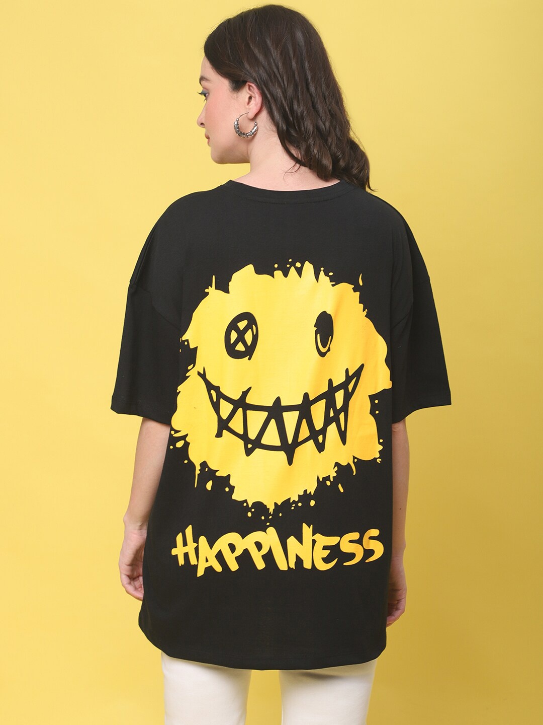 

DOOR74 Drop-Shoulder Sleeves Graphic Printed Loose Cotton T-shirt, Black