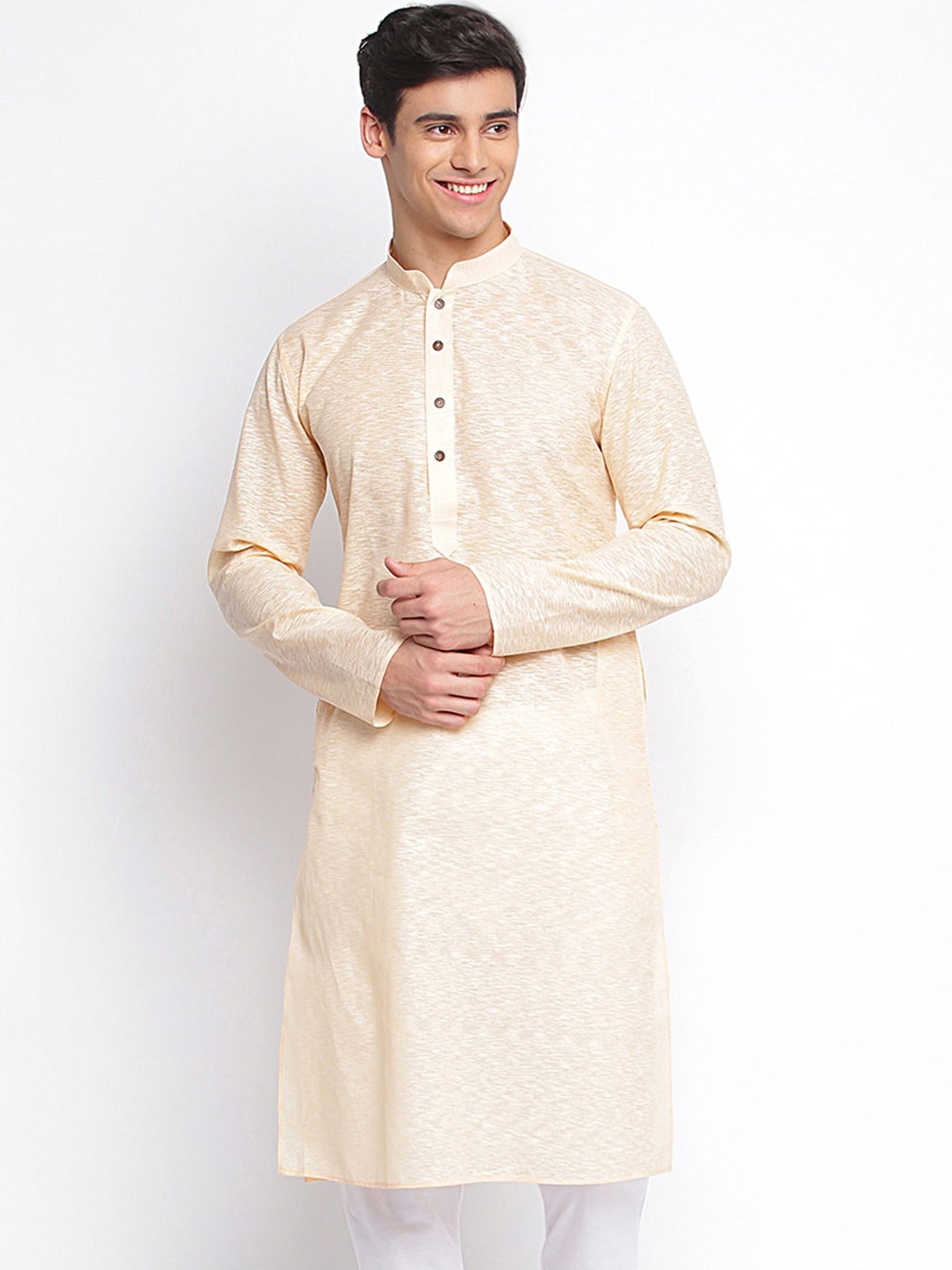 

Sanwara Woven Design Mandarin Collar Cotton Kurta, Peach