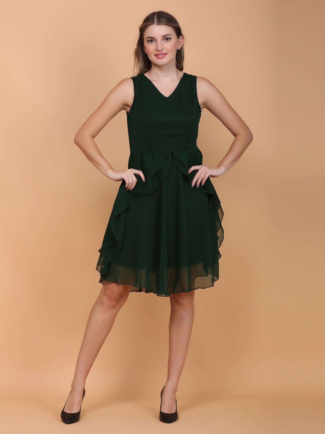 

DESI WOMANIYA V-Neck Georgette Fit & Flare Dress, Green