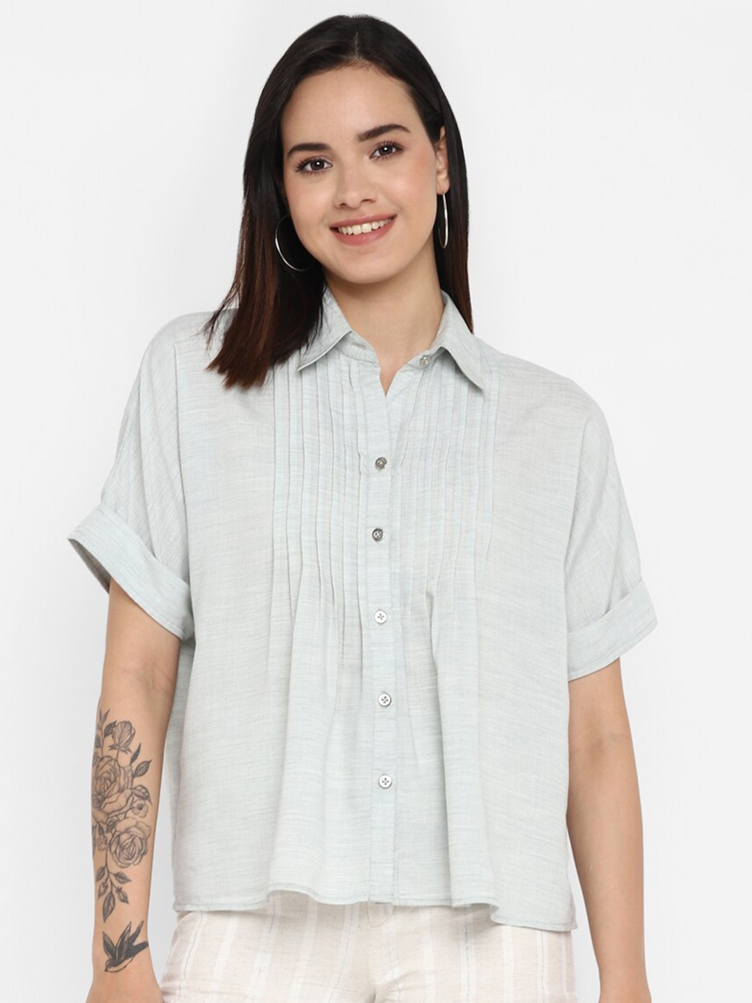 

Taurus Extended Sleeves Pin Tucks Casual Shirt, Grey