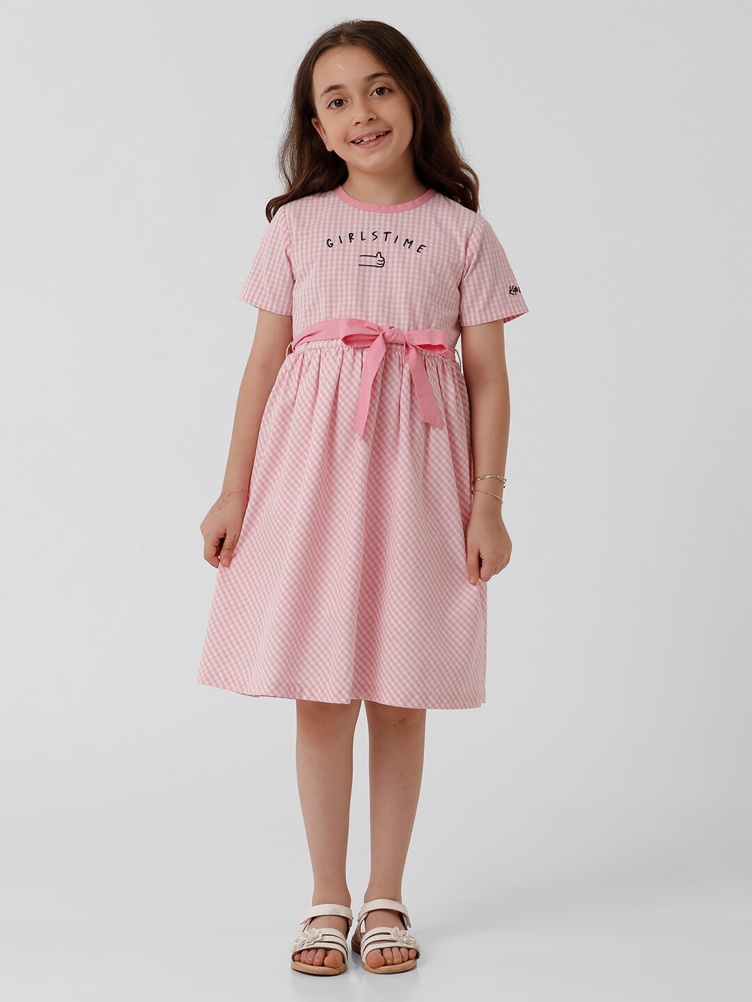 

KATE & OSCAR Girls Checked Fit & Flare Dress With Belt, Pink