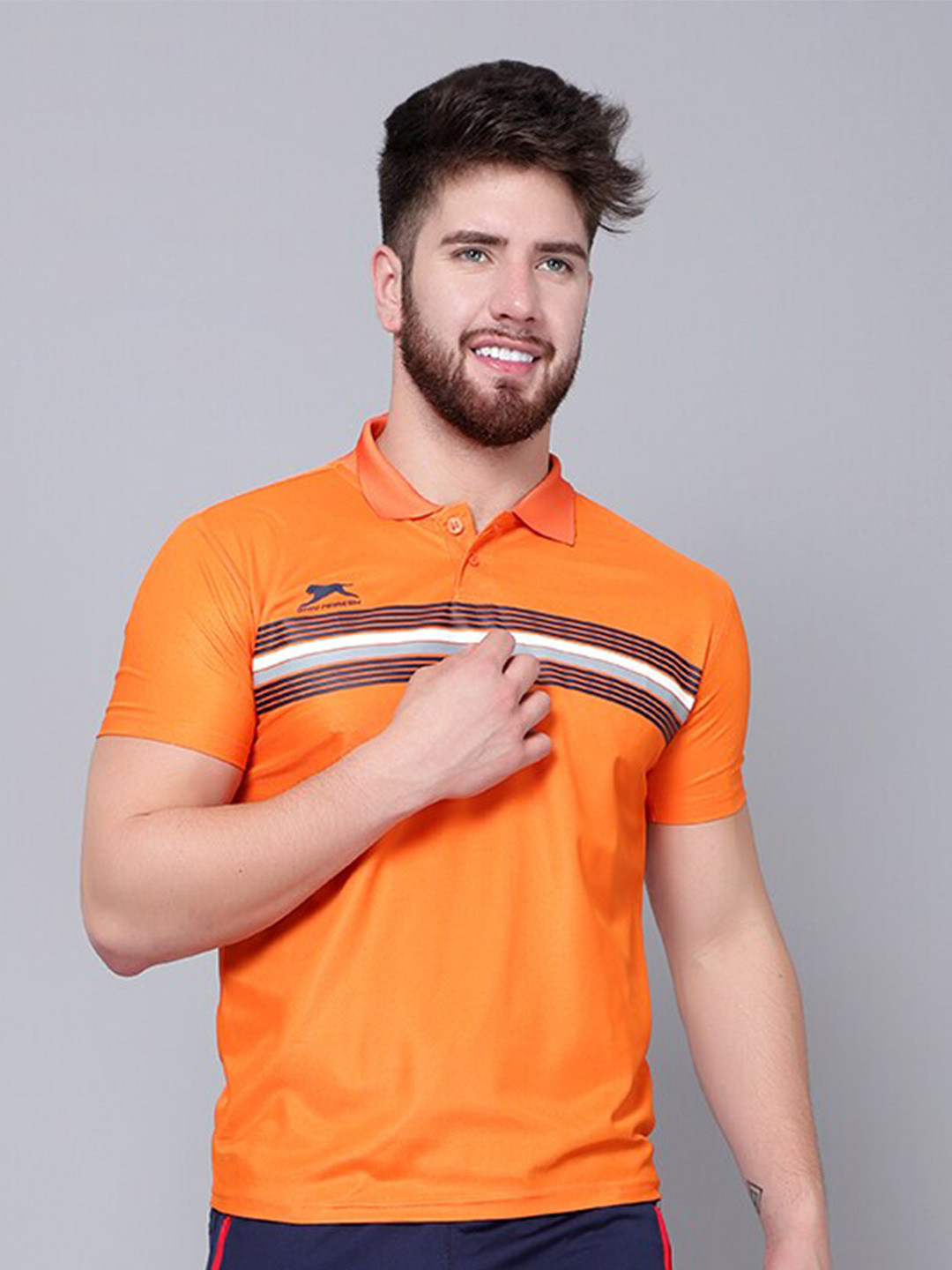 

Shiv Naresh Striped Polo Collar 3D Fit T-shirt, Orange