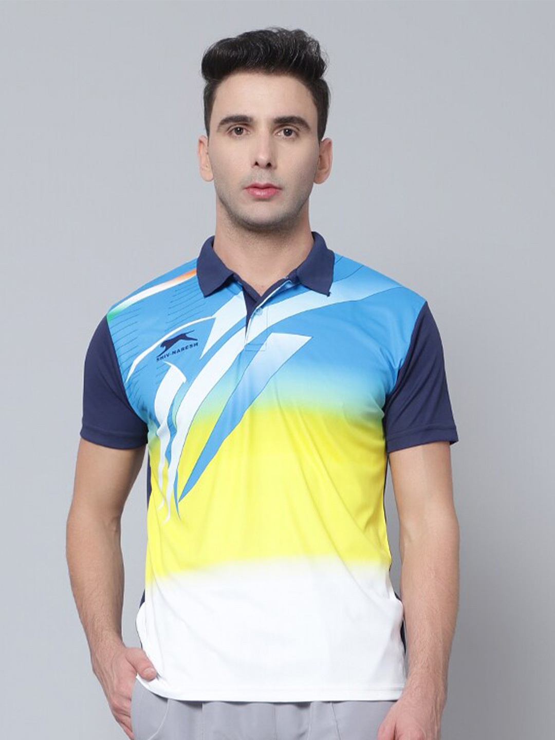 

Shiv Naresh Colourblocked Polo Collar 3D Fit Sports T-shirt, Navy blue