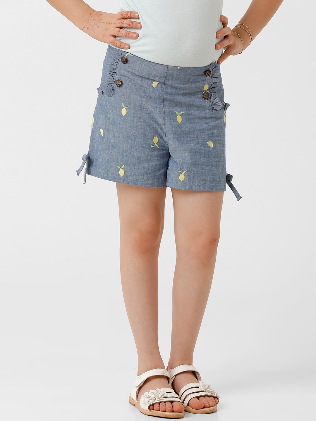 

KATE & OSCAR Girls Embroidered Mid-Rise Shorts, Blue