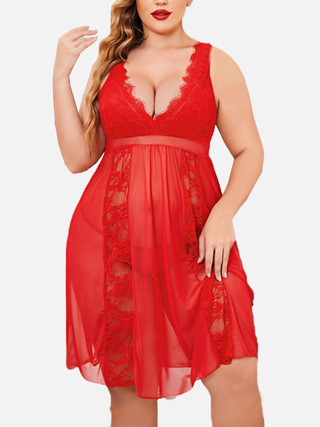 

FIMS Floral Lace Net Baby Doll, Red