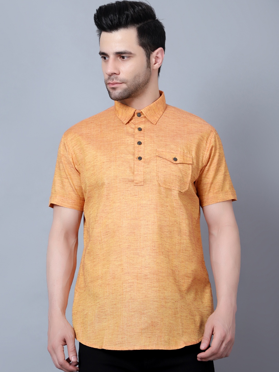 

HERE&NOW Men Mustard Yellow Striped Thread Work Pathani Kurta