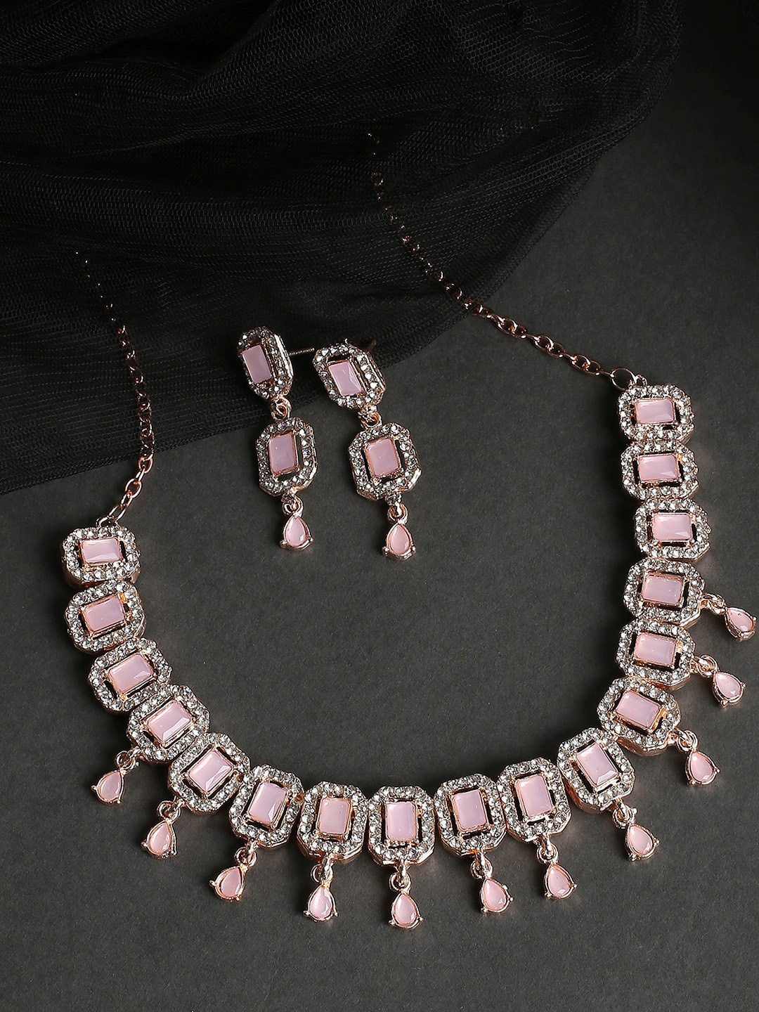 

Atasi International Rose Gold-Plated Crystal Studded Necklace and Earrings