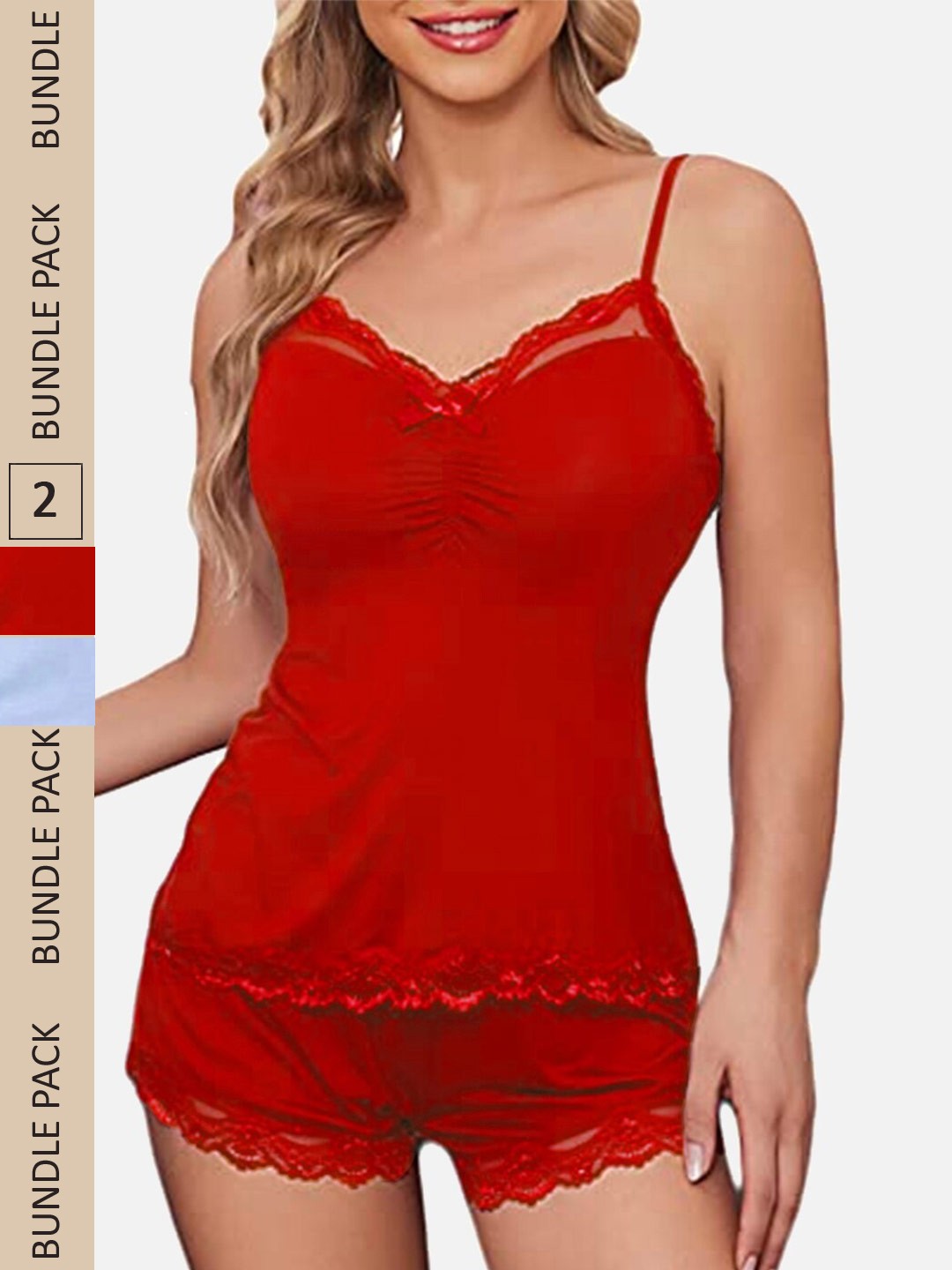 

FIMS Pack Of 2 Shoulder Strap Lace Up Detail Baby Doll, Red