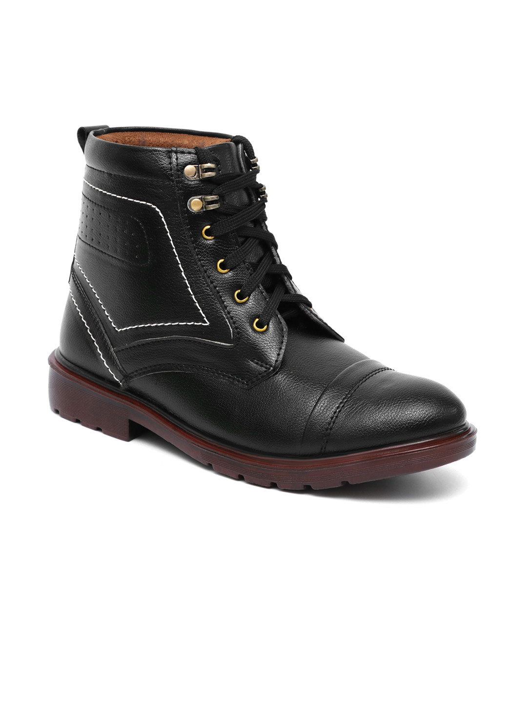 

knoos Men Mid Top Block Heels Biker Boots, Black