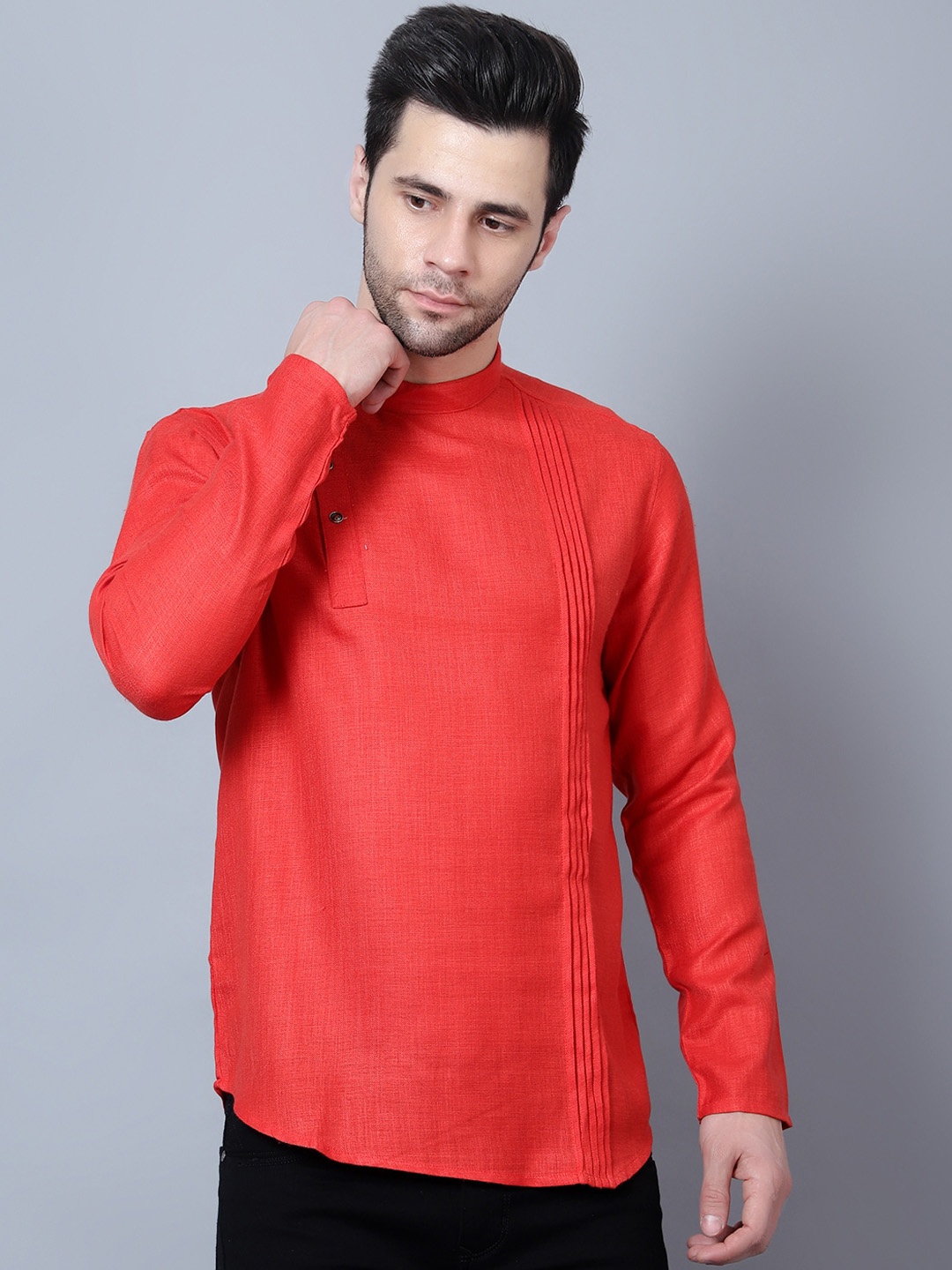 

HERE&NOW Men Red Striped Thread Work Kurta
