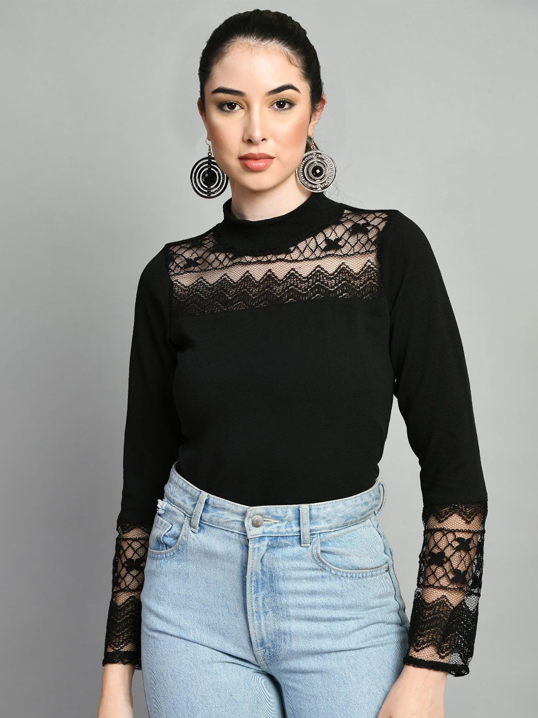 

IUGA Self Designed High Neck Casual Top, Black