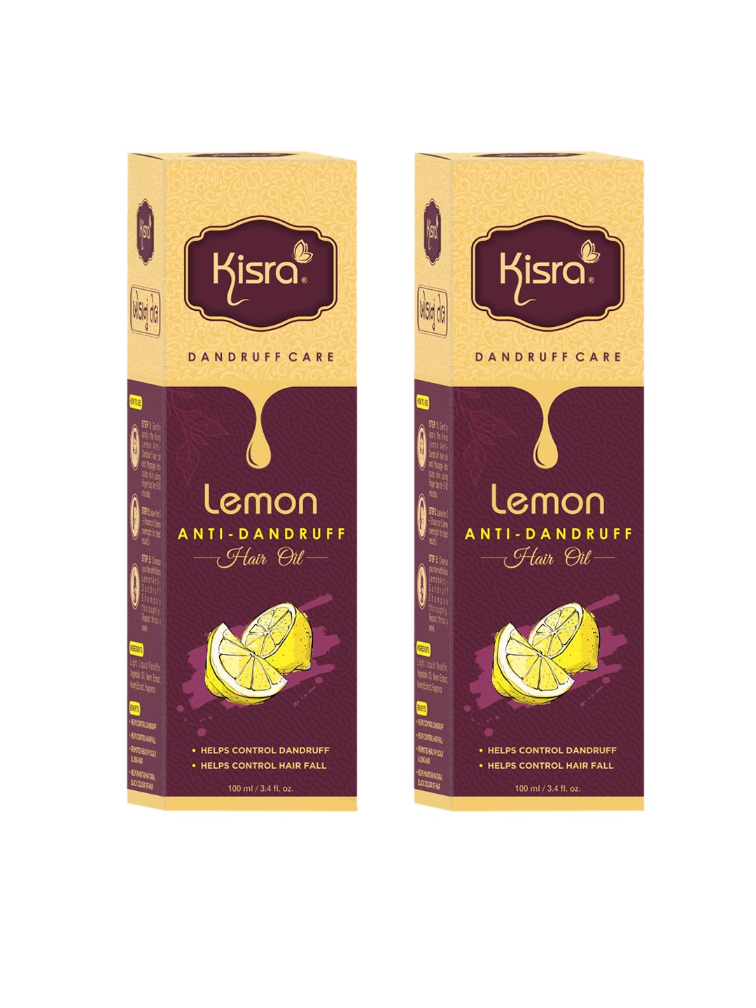

KISRA Set Of 2 Lemon Anti-Dandruff Hair Oil With Neem - 100ml Each, Purple