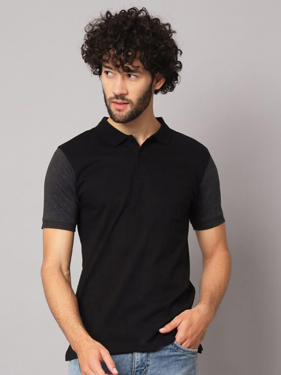 

PEPPYZONE Polo Collar Cotton T-shirt, Charcoal