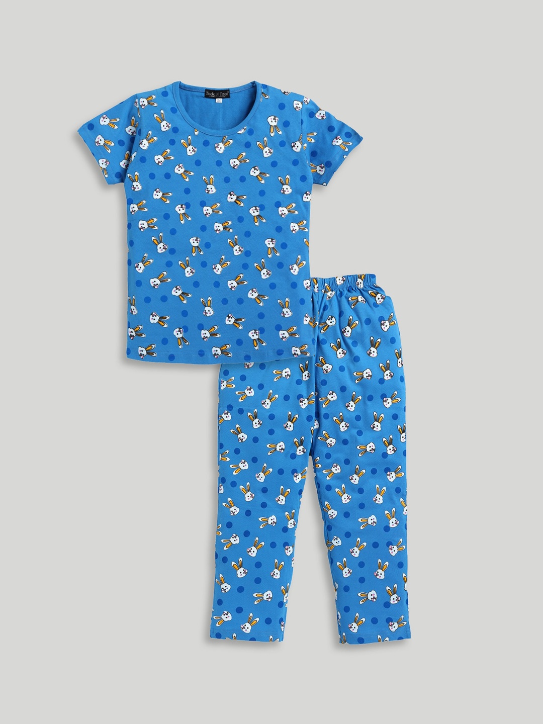 

Todd N Teen Girls Conversational Printed Pure Cotton Night Suit, Blue