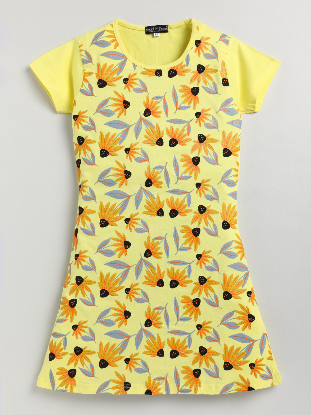 

Todd N Teen Girls Floral Printed Pure Cotton Nightdress, Yellow