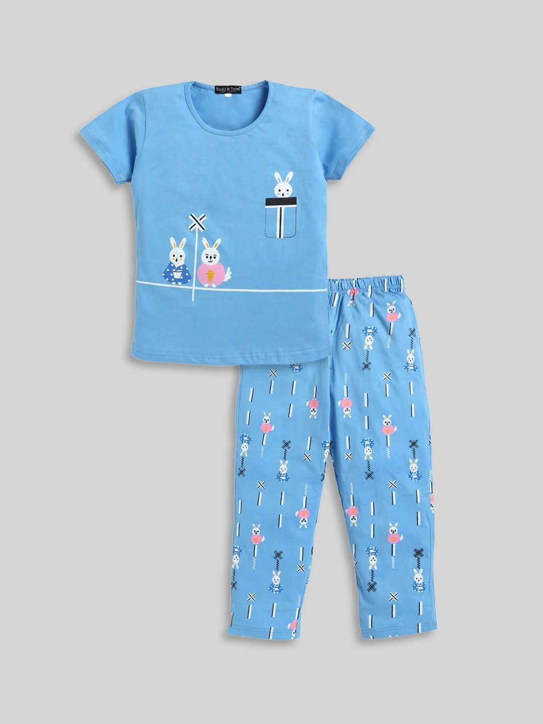

Todd N Teen Girls Graphic Printed Pure Cotton Night Suit, Blue