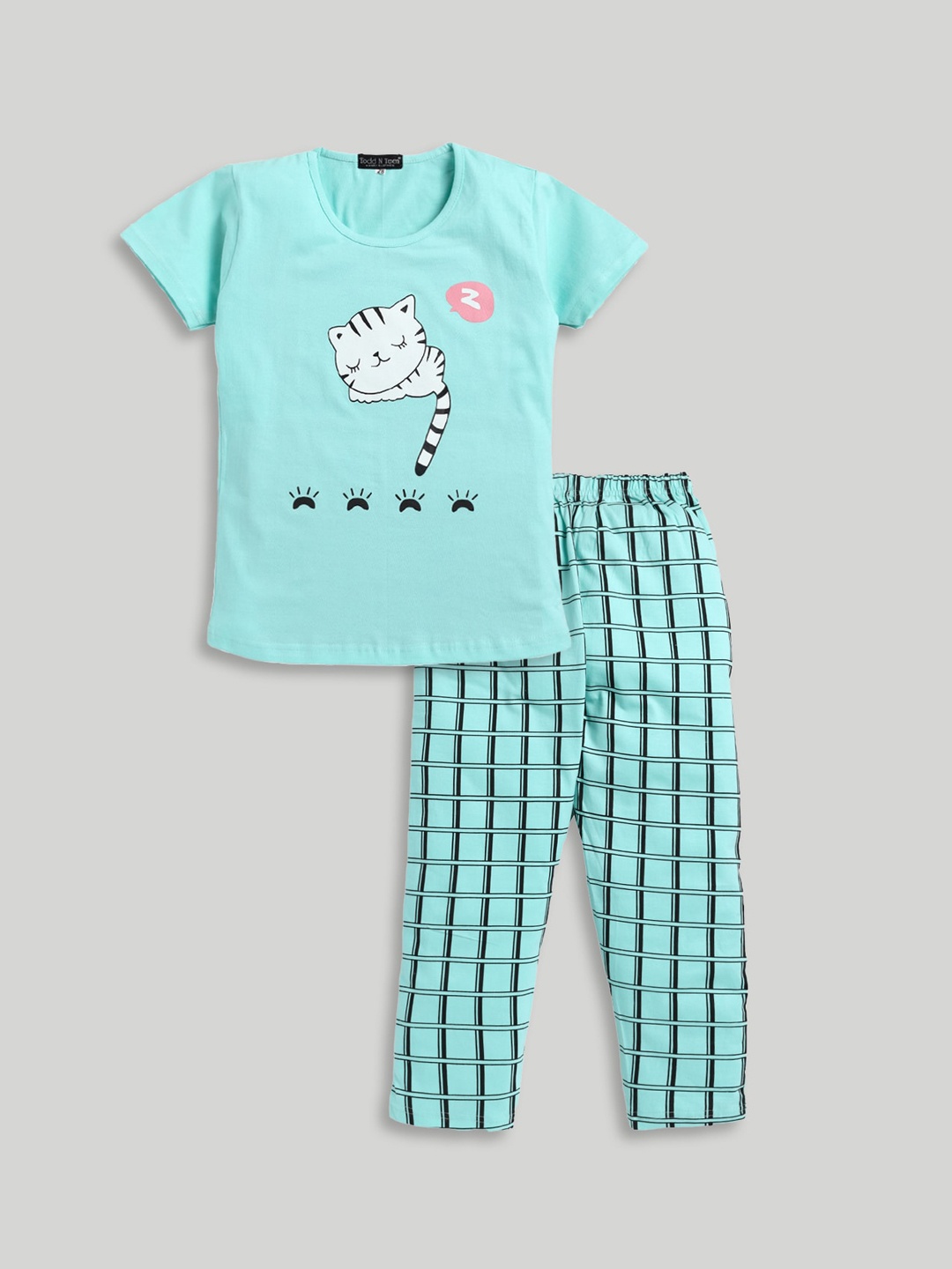 

Todd N Teen Girls Graphic Printed Pure Cotton Night Suit, Sea green