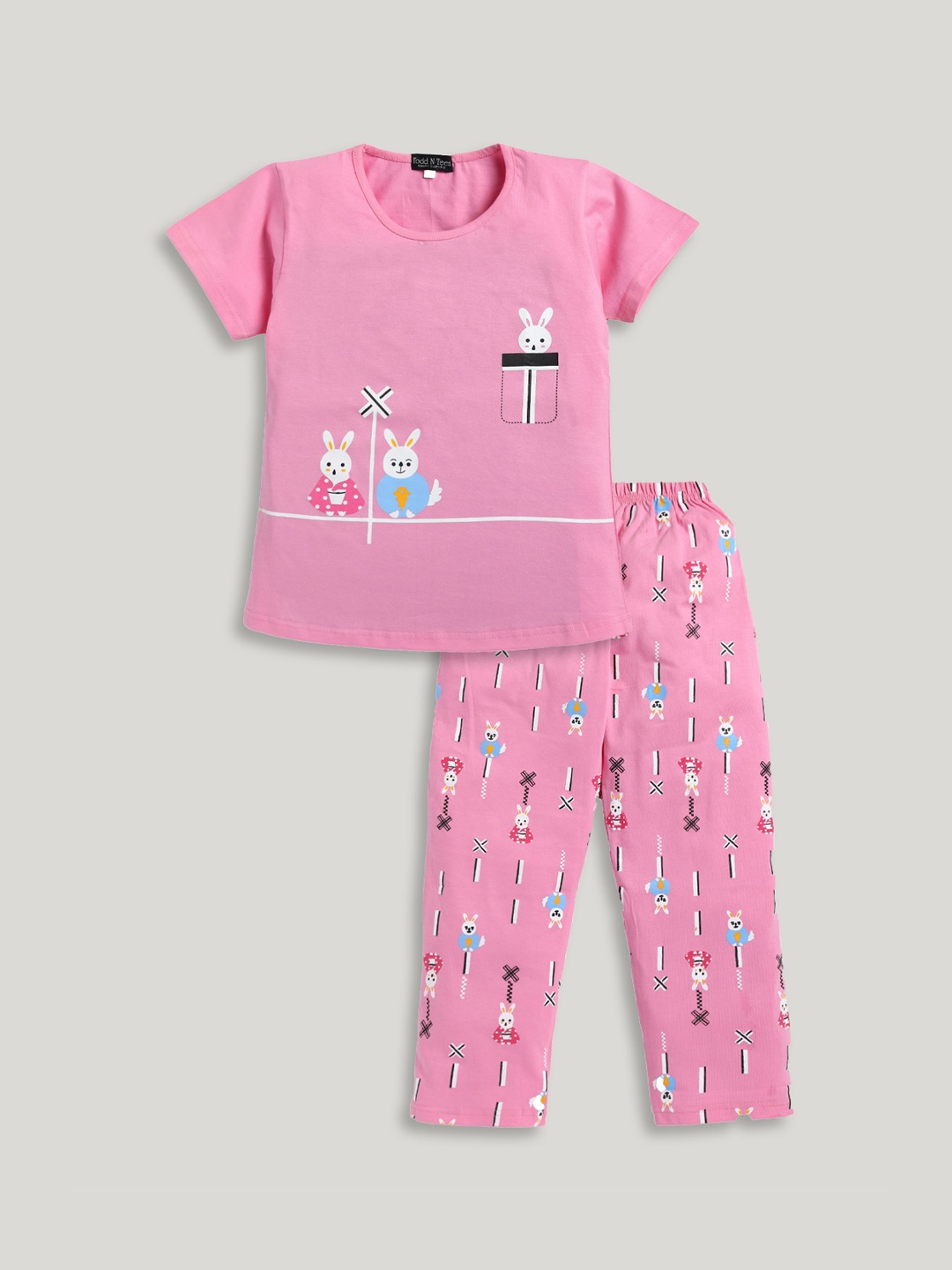 

Todd N Teen Girls Graphic Printed Pure Cotton Night Suit, Pink