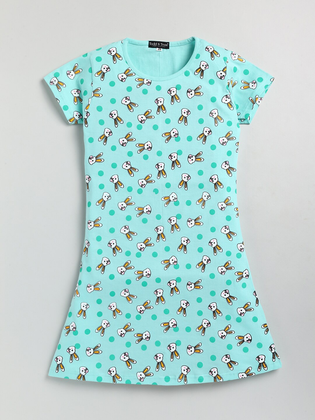 

Todd N Teen Girls Conversational Printed Pure Cotton Nightdress, Sea green