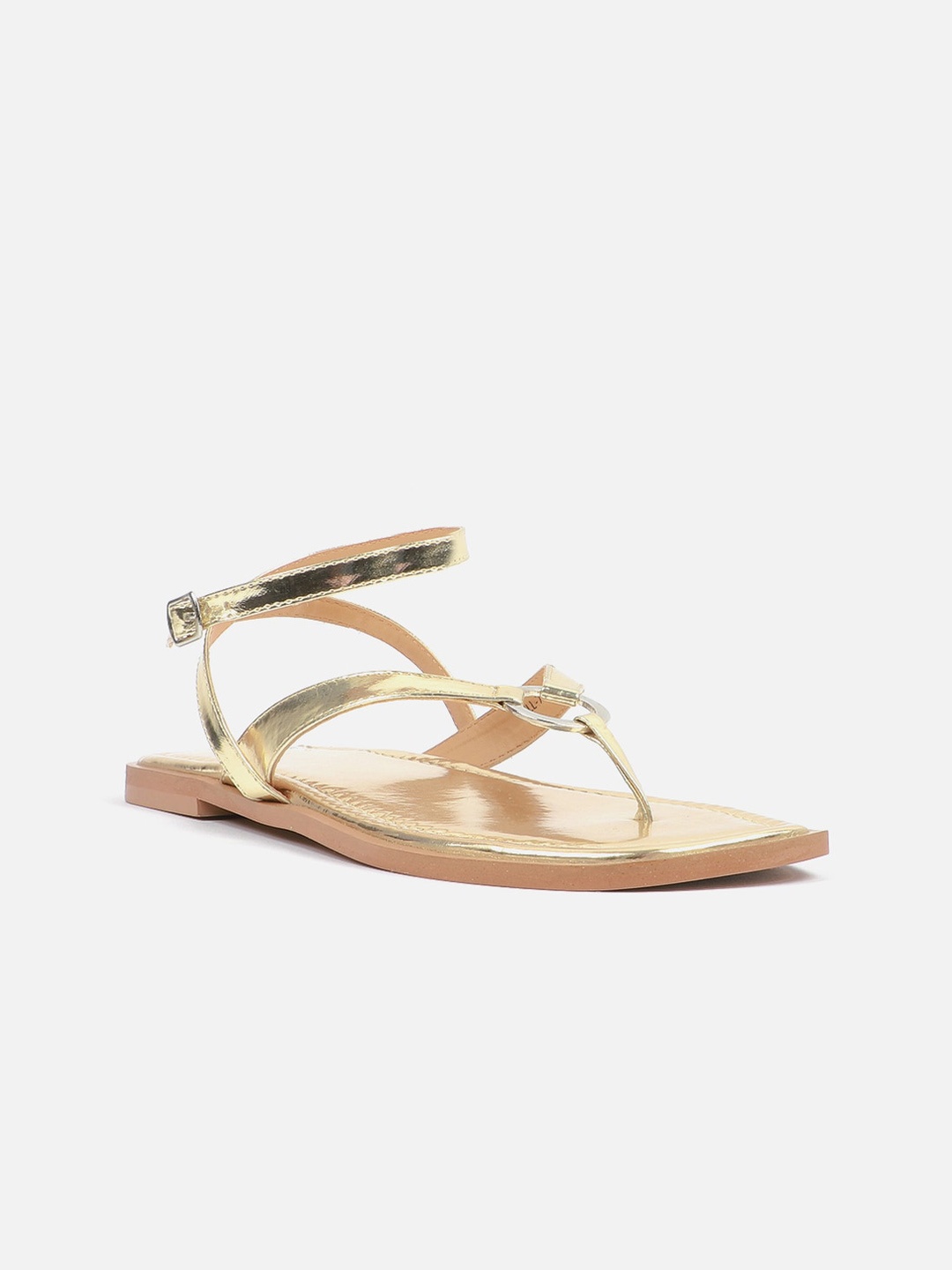 

Carlton London Women Open Toe Flats With Buckles, Gold