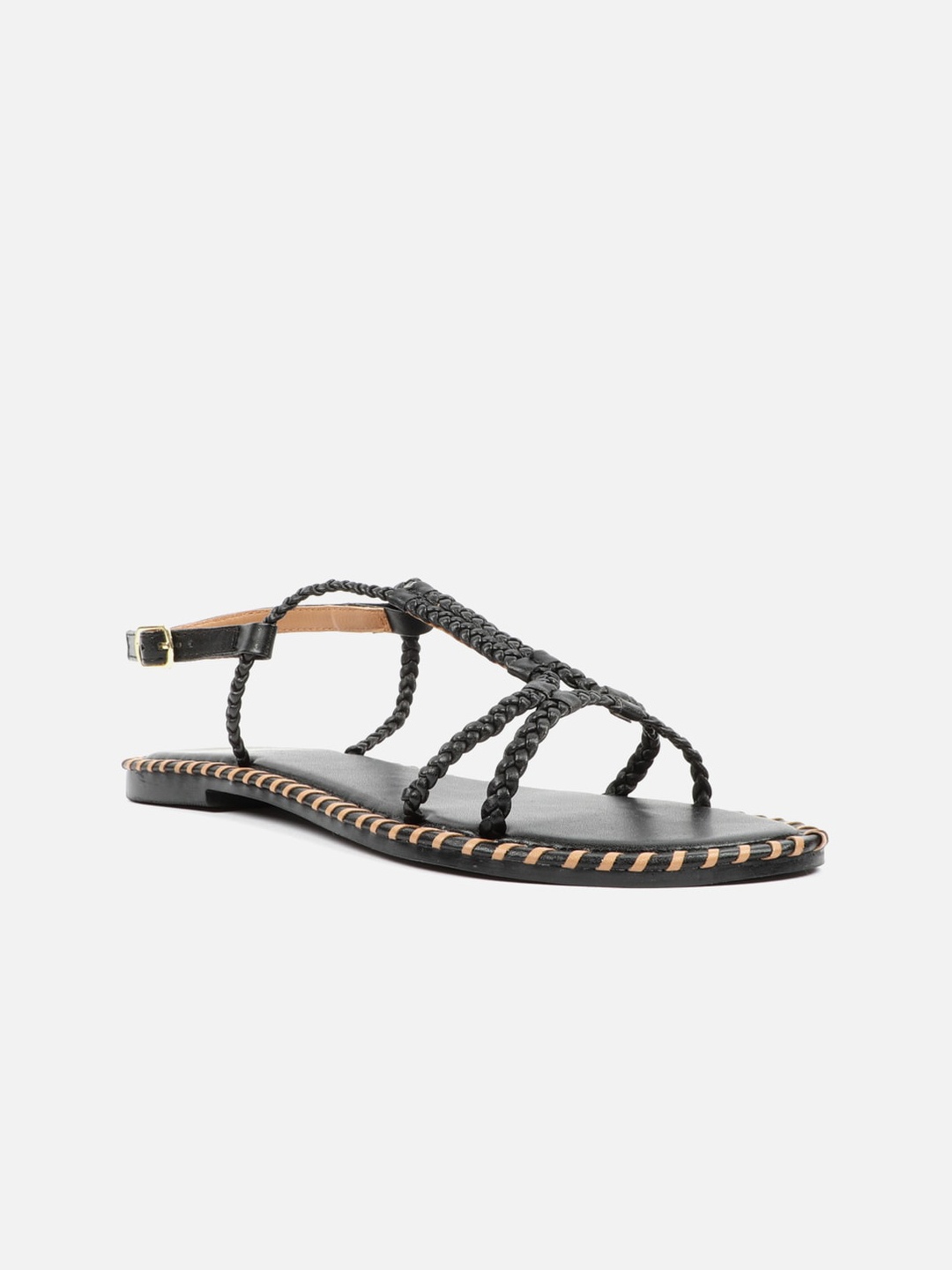 

Carlton London Women Braided Open Toe Flats With Backstrap, Black