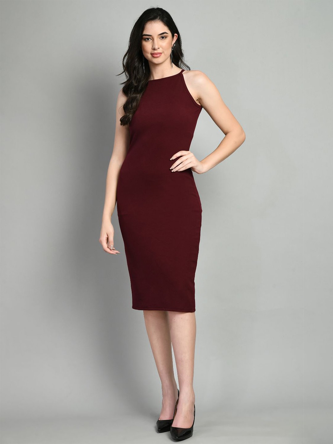 

IUGA Shoulder Straps Bodycon Dress, Brown
