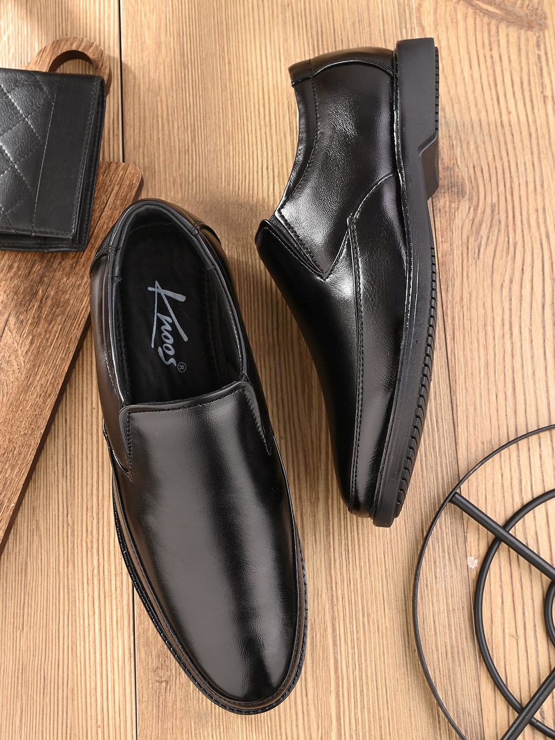 

knoos Men Genuine Leather Formal Slip-On Shoes, Black