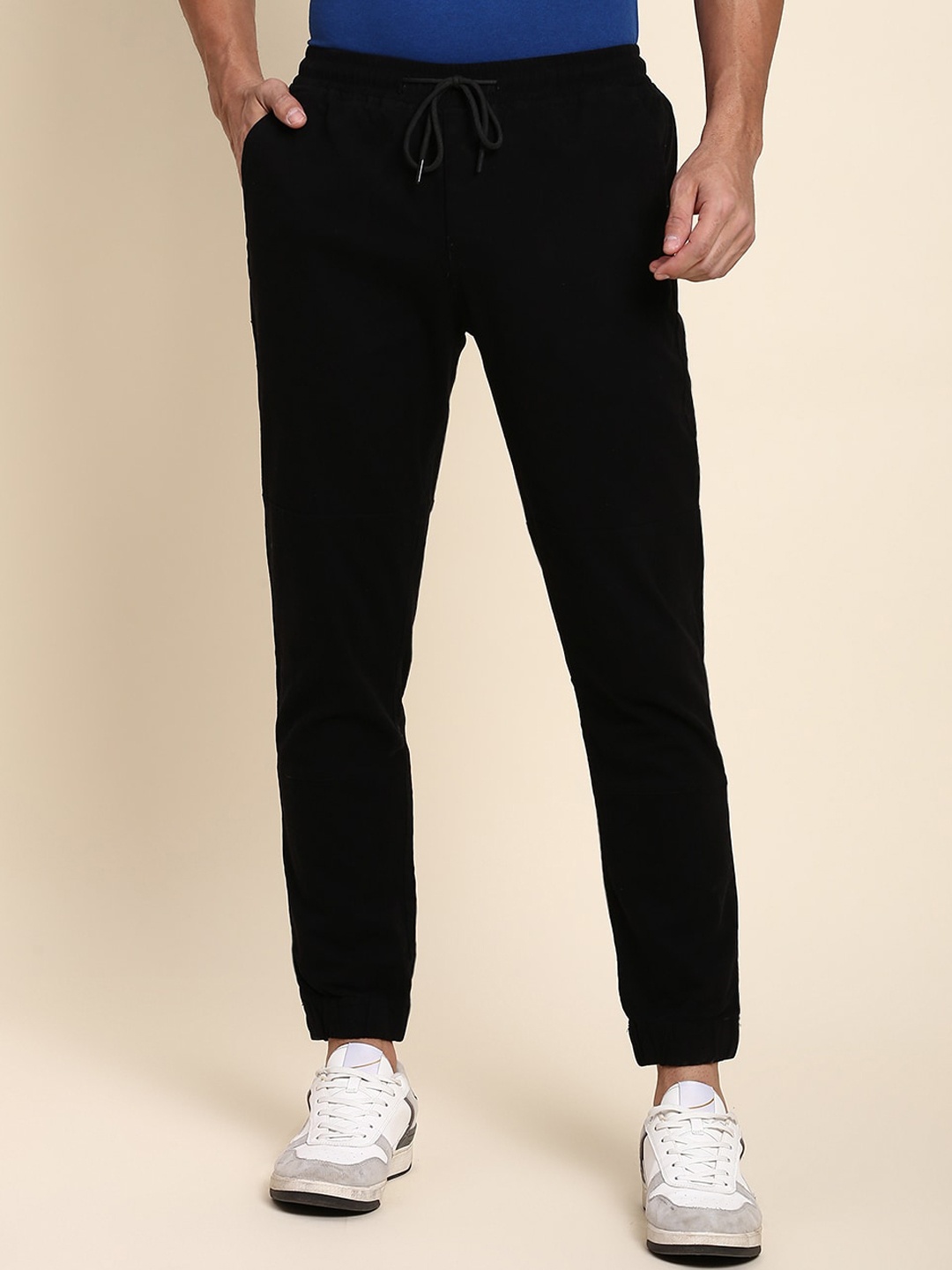 

Dennis Lingo Men Mid Rise Plain Casual Joggers Trousers, Black