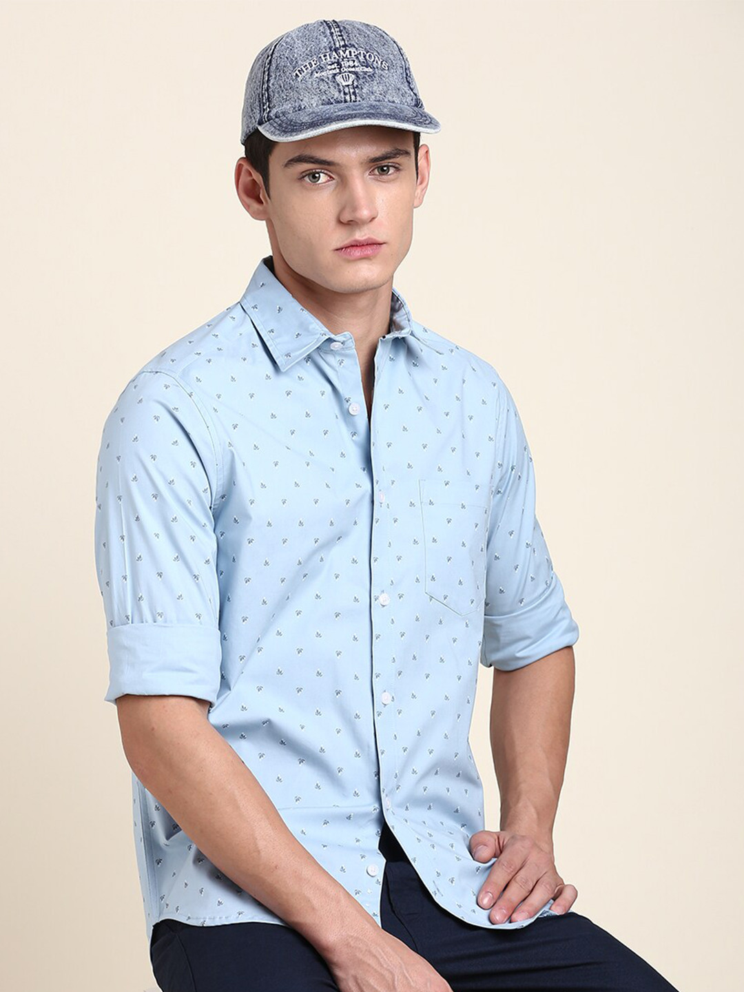 

Dennis Lingo Slim Fit Micro Ditsy Printed Pure Cotton Casual Shirt, Blue