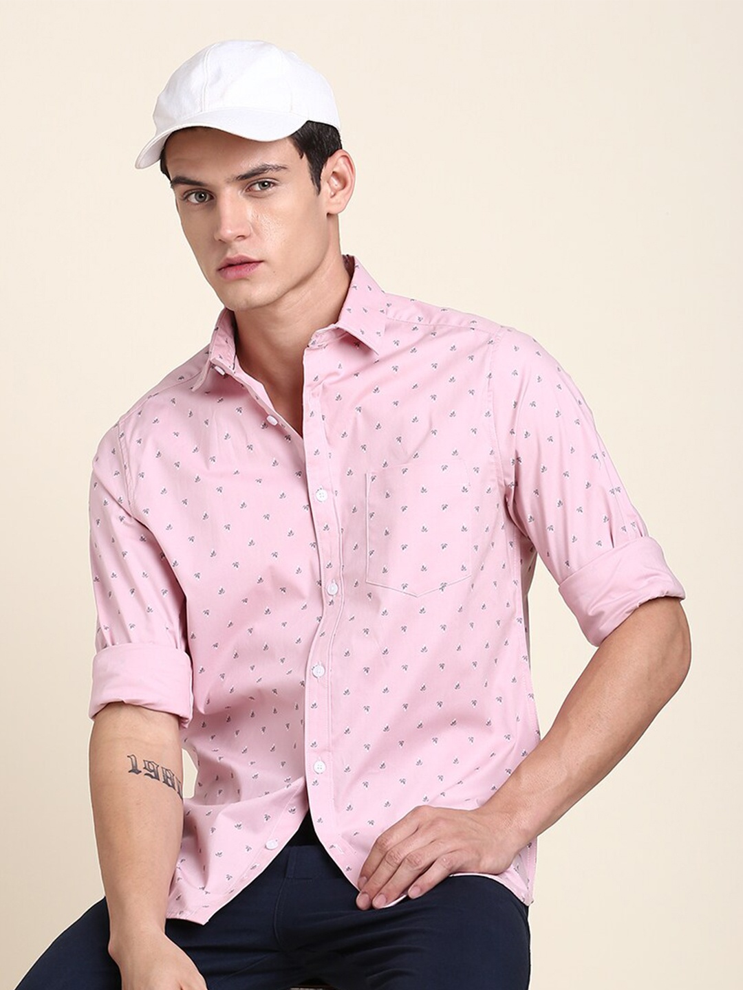 

Dennis Lingo Slim Fit Micro Ditsy Printed Pure Cotton Casual Shirt, Pink