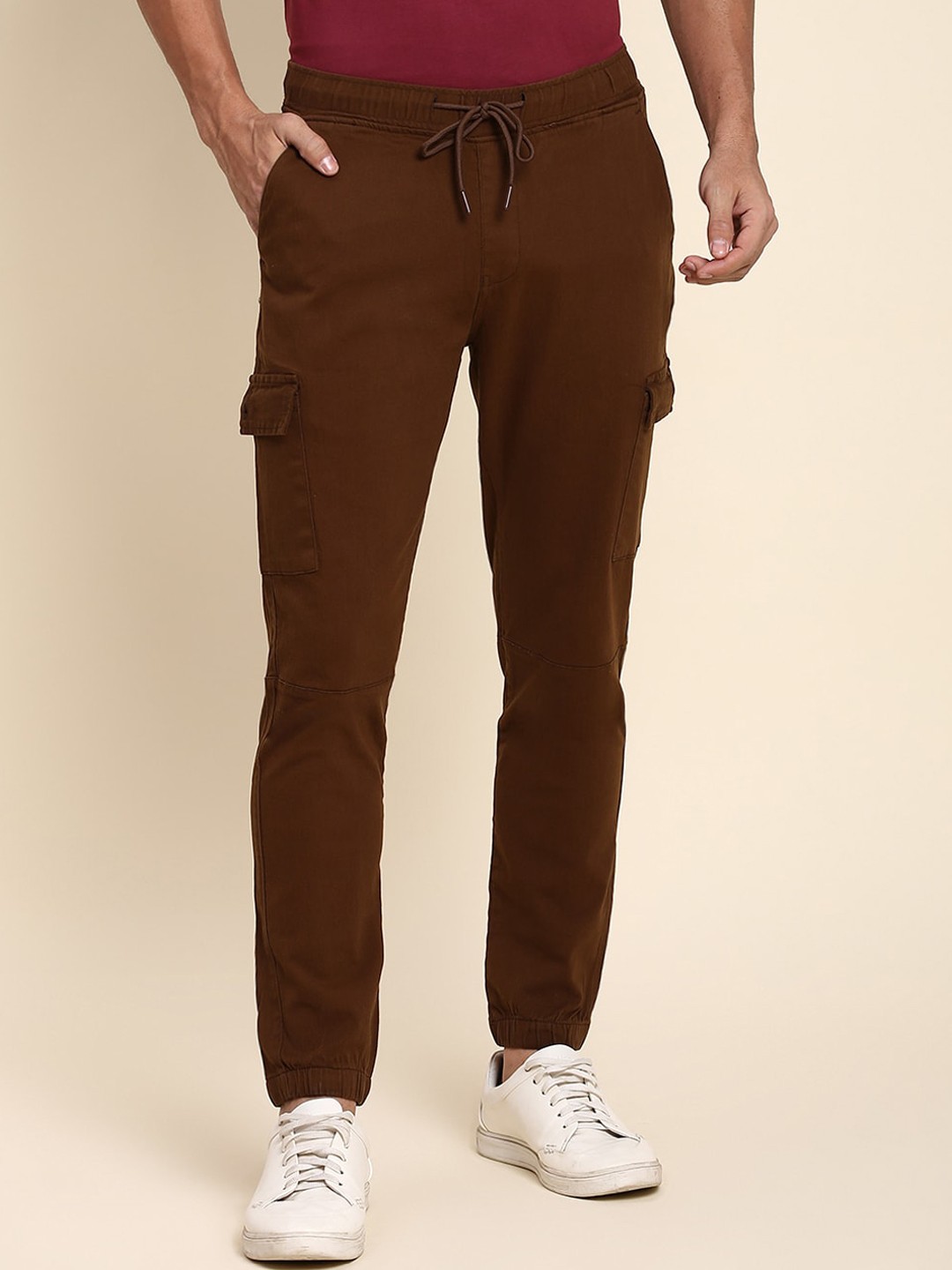 

Dennis Lingo Men Mid Rise Plain Casual Cargos Trousers, Brown