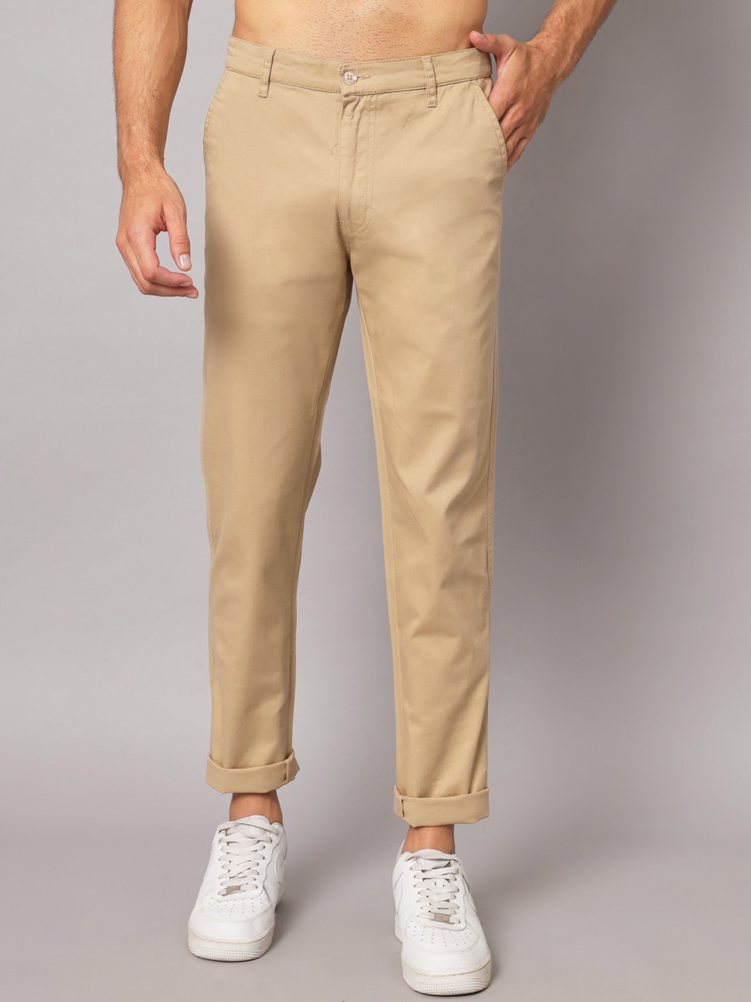 

PEPPYZONE Men Slim Fit Chinos, Beige