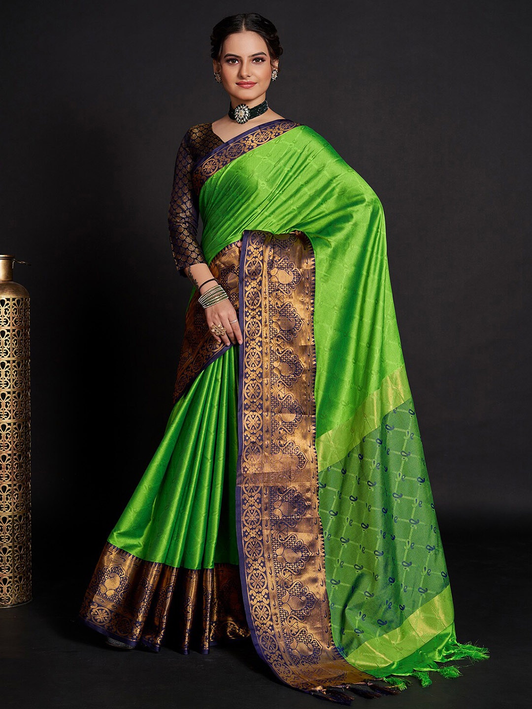 

Anjaneya Sarees Ethnic Motifs Woven Design Zari Uppada Saree, Green