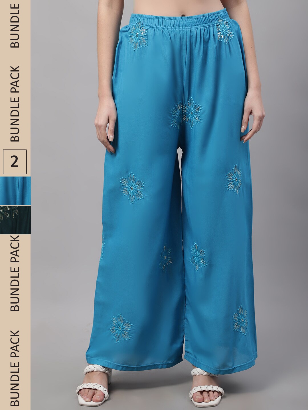 

GRACIT Women Pack Of 2 Ethnic Motifs Embroidered Straight Palazzos, Green