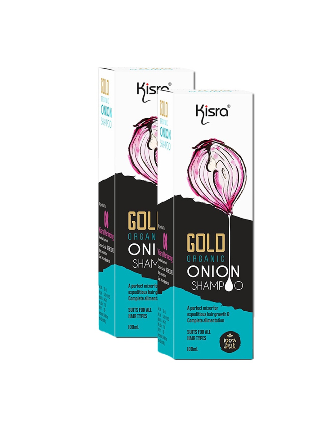 

KISRA Gold Set Of 2 Organic Onion Shampoo For Hair Growth & Hair-Fall Control 100ml Each, Navy blue